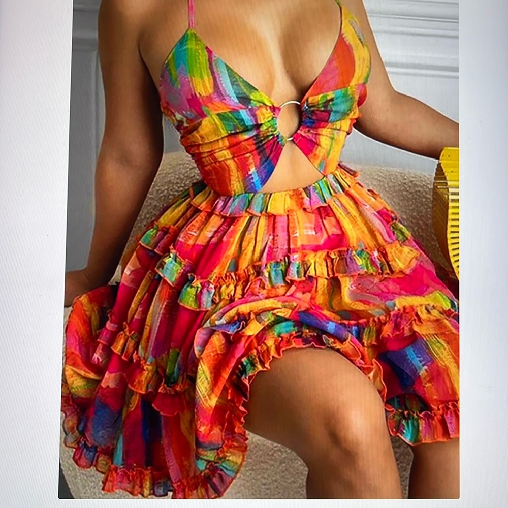 Floral Print Cut out Backless Ruffle dress size M worn once
